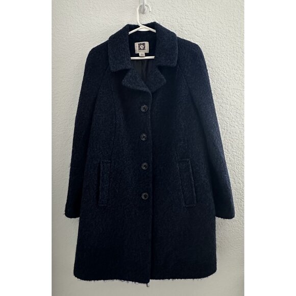 Anne Klein Pea Coat Womens XL Black Blue Boucle Wool Blend Office Retro Corpcore - Picture 1 of 11